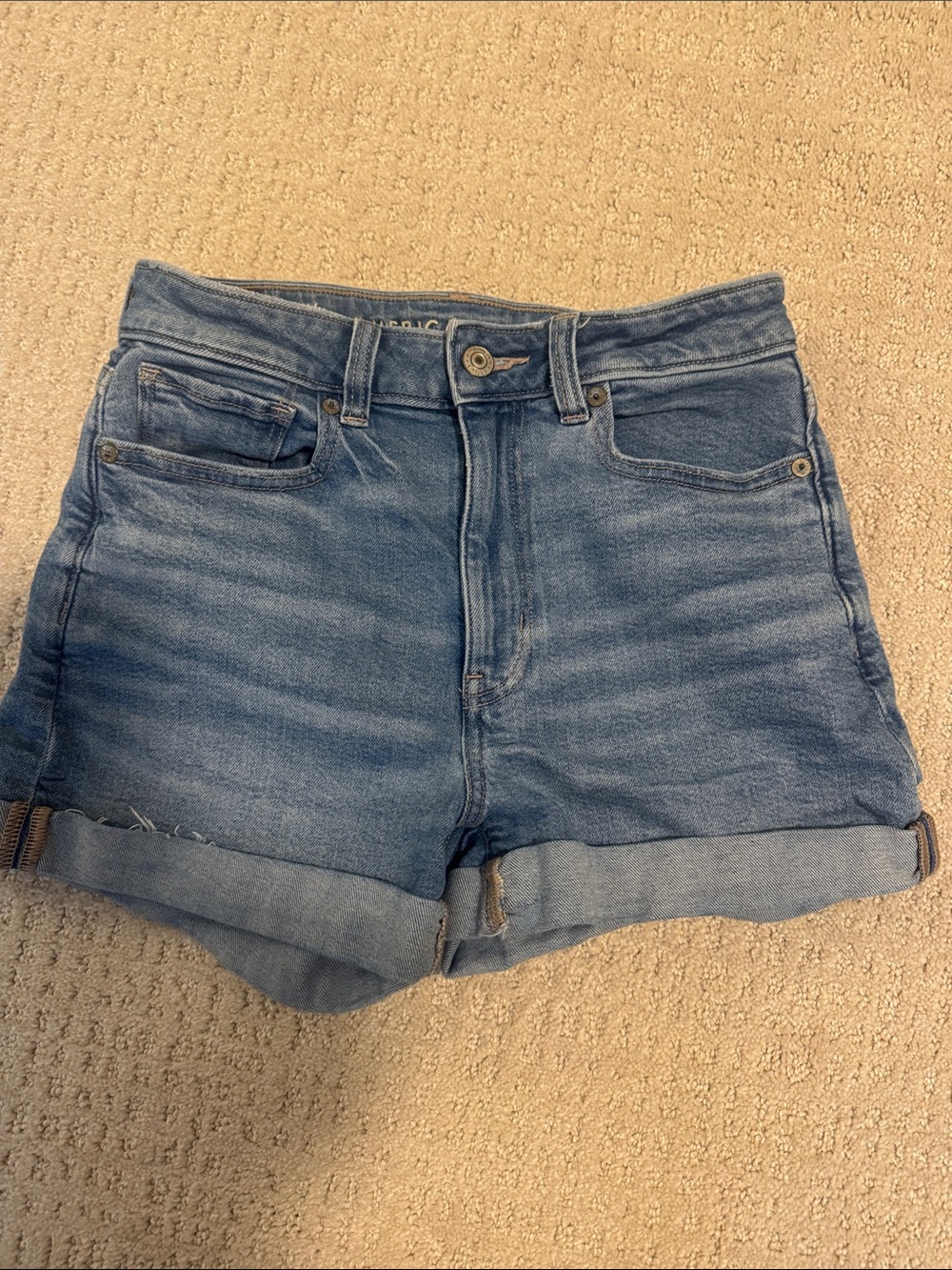American Eagle Outfitters Light Blue Rolled-Hem High-Rise Denim Shorts